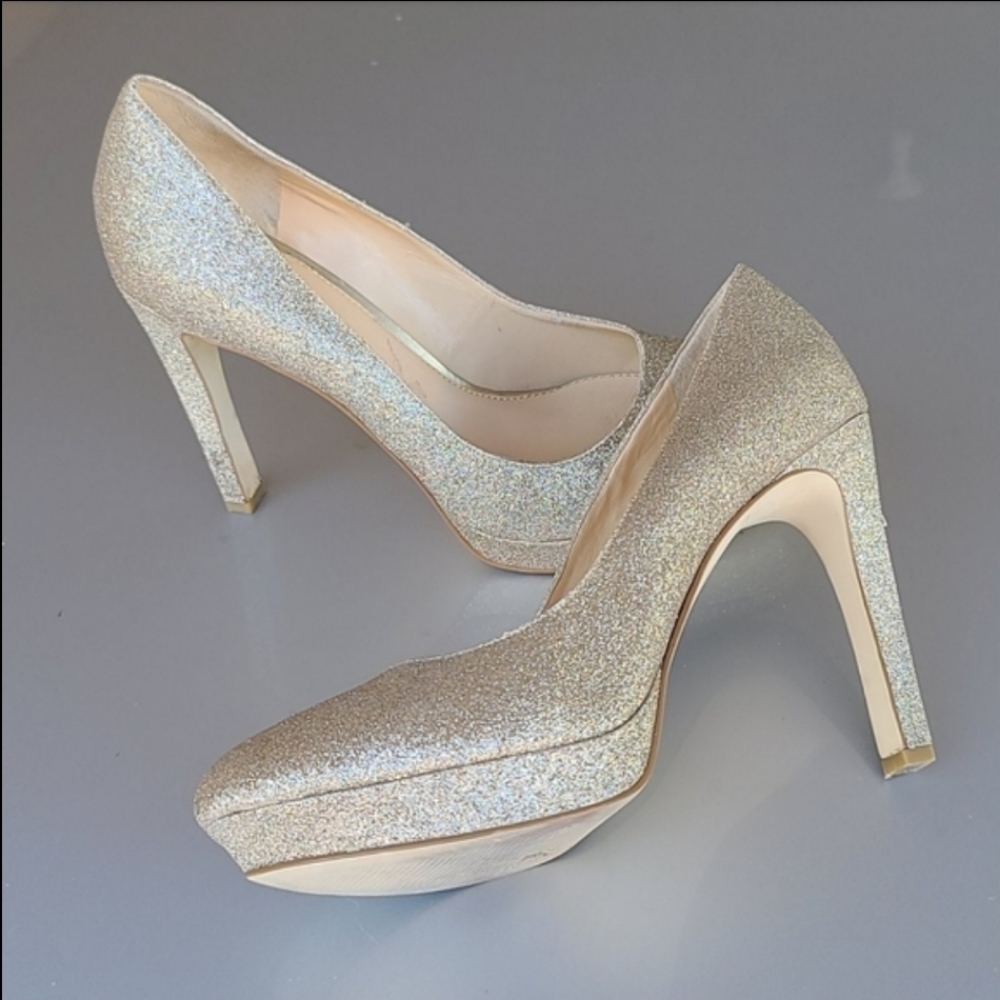 GIANNI BINI Jeanna Champagne Glitter Platform Heels 9.5 Pumps Stilettos - Picture 15 of 16